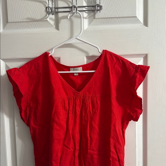 LOFT Red Flutter Sleeve Ruffled Blouse - Picture 4 of 6